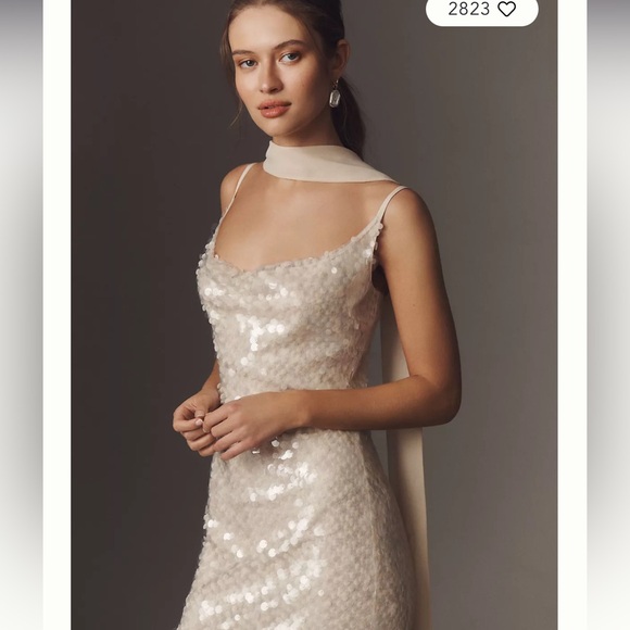 Ivory Sequin Dress with Scarf - Picture 3 of 3
